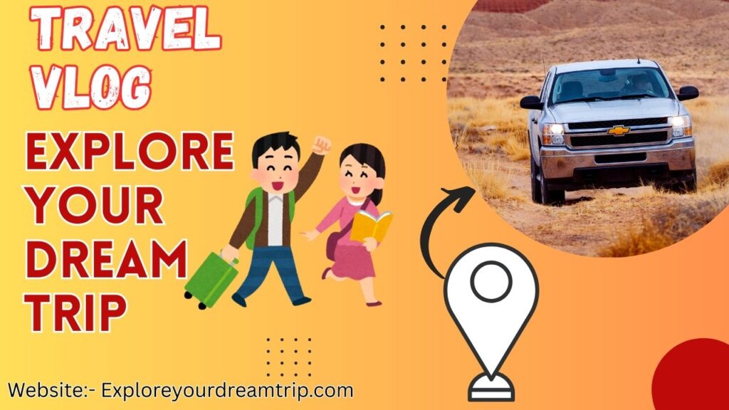 Travel Blog 1 travel vlog banner, explore your dream trip, travel adventure, road trip travel, travel couple illustration, explore destinations, travel and adventure theme